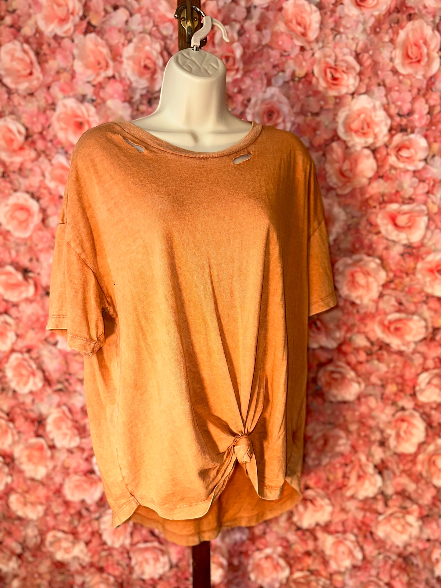 aerie (Large) Burnt Orange Short Sleeve Distressed Ripped Tee