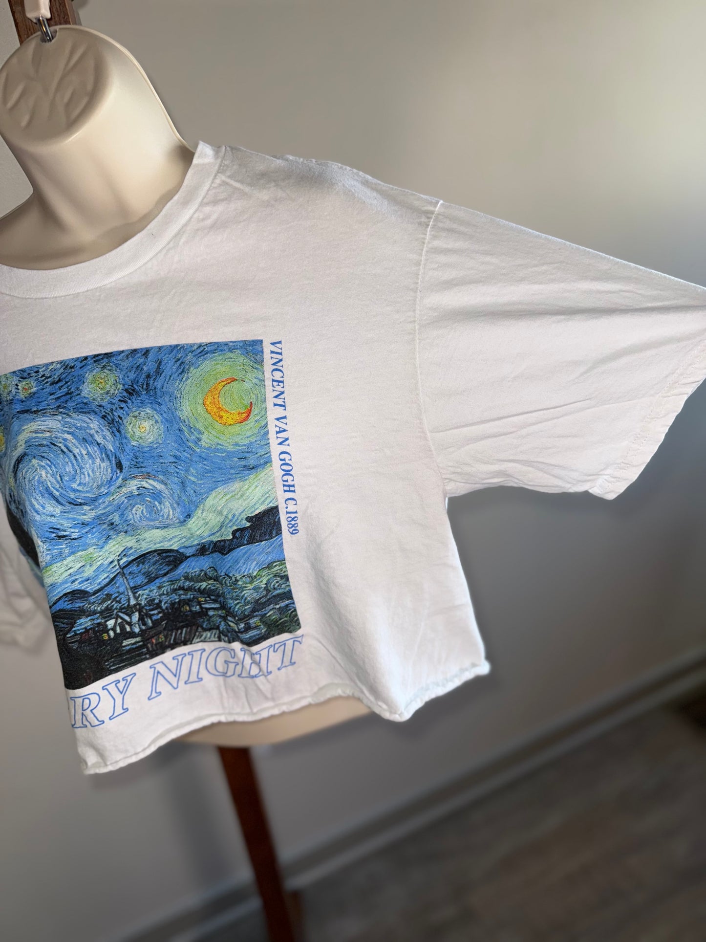 Vincent Van Gogh Starry Night Graphic Short Sleeve Cropped T-Shirt (XL) 1889
