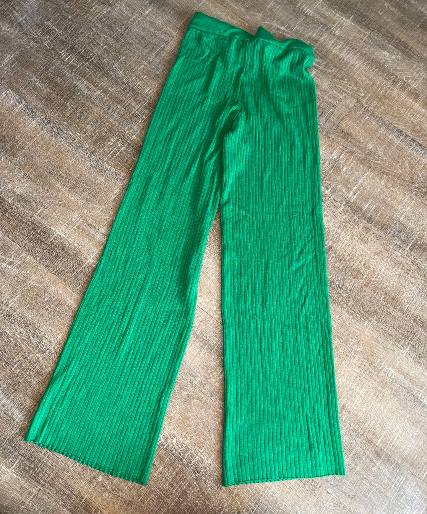Pink Rose (Small) Green Ribbed Bootcut Pants