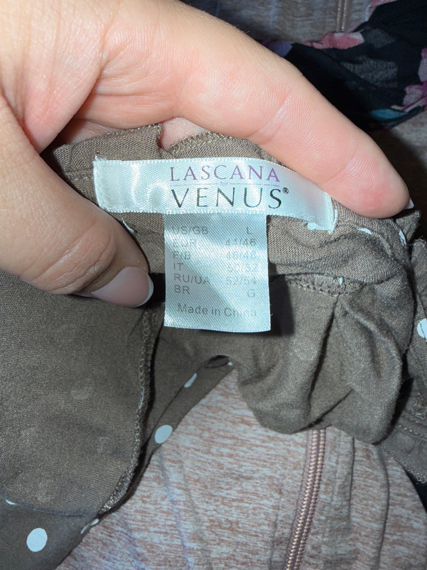 Lascana Venus (Large) Brown 3/4 Tank Top with White Polka Dotted Pattern
