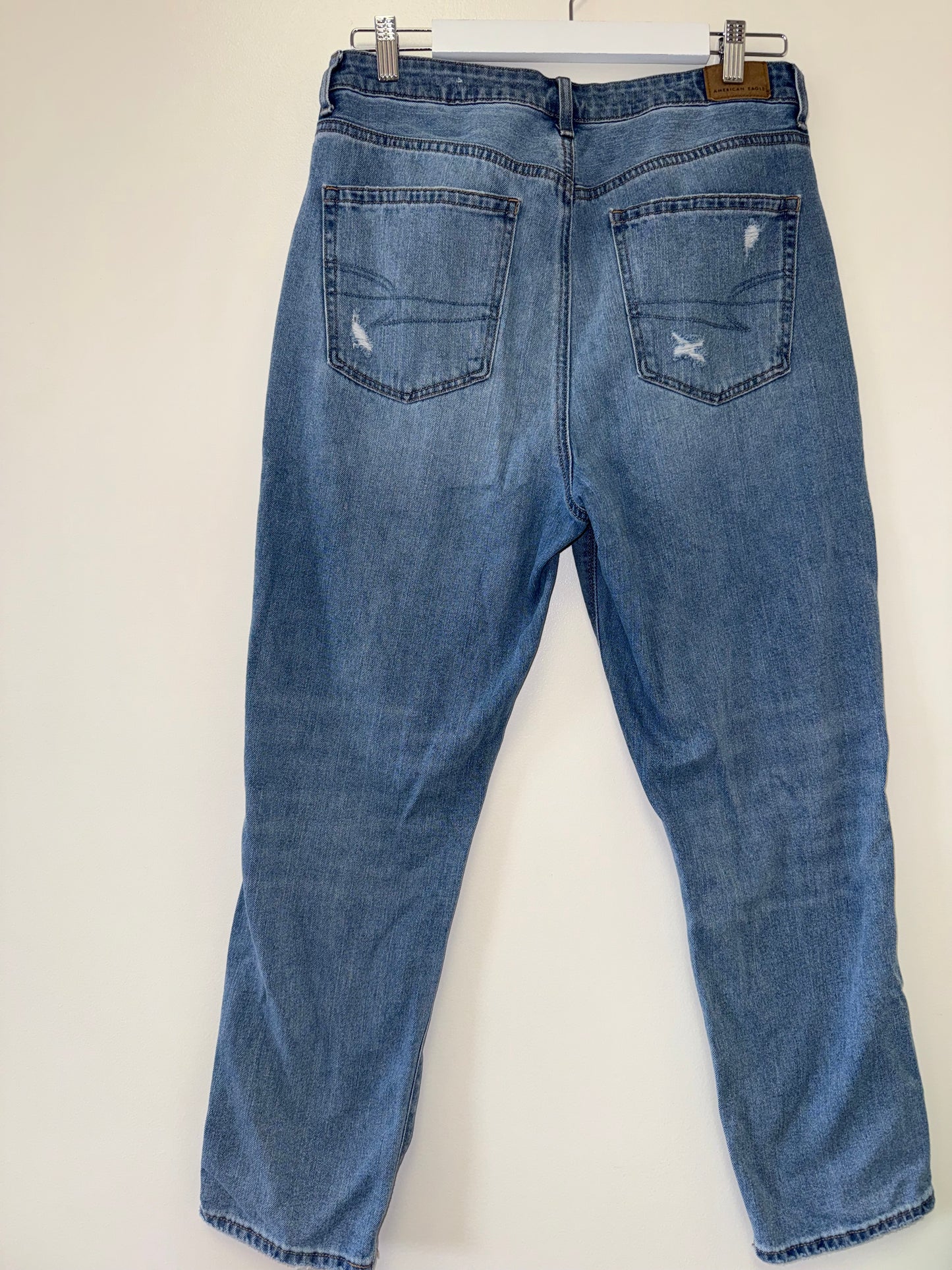 American Eagle (12) Blue Distressed Denim Mom Jeans