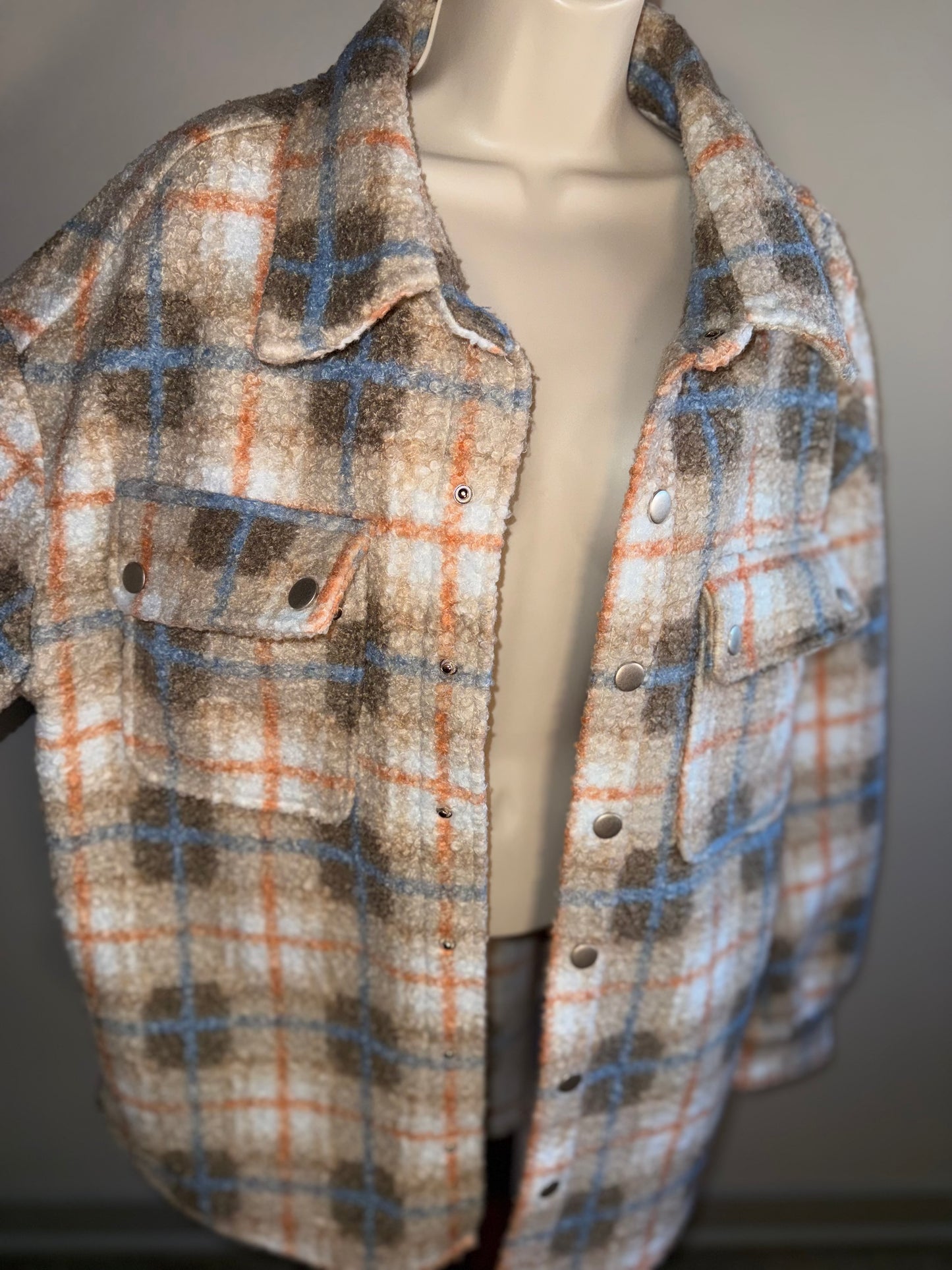 Dance & Marvel (Large) Neutral Plaid Shacket Coat