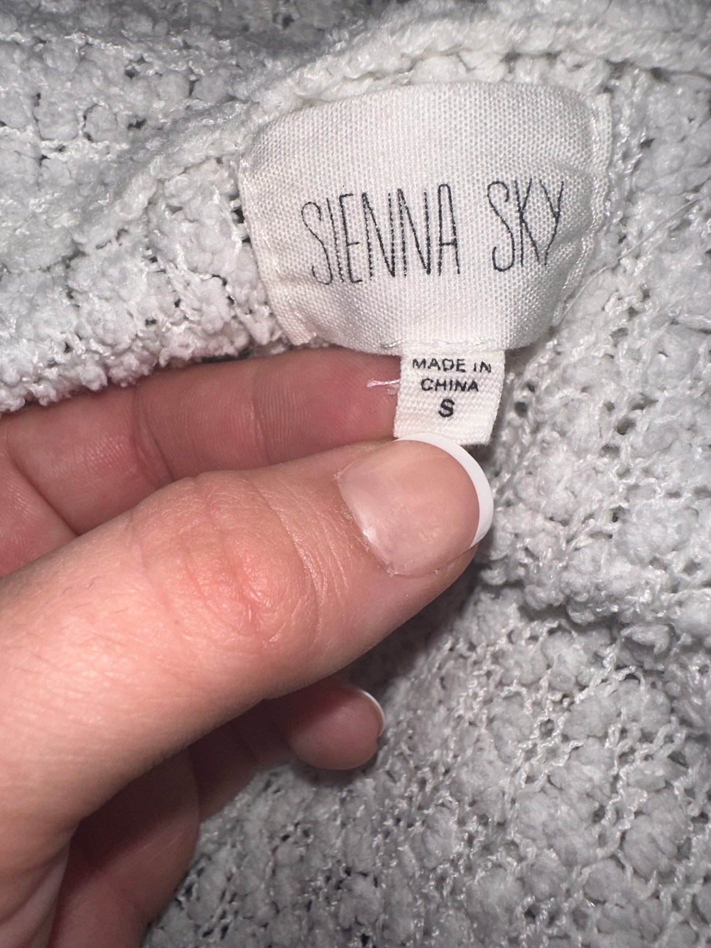 Sienna Sky (Small) White Fuzzy Knit Sweater Cardigan with Pockets