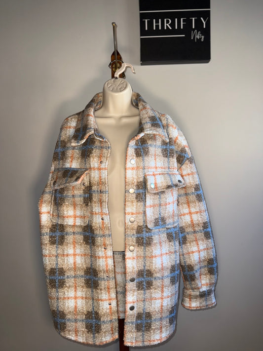 Dance & Marvel (Large) Neutral Plaid Shacket Coat