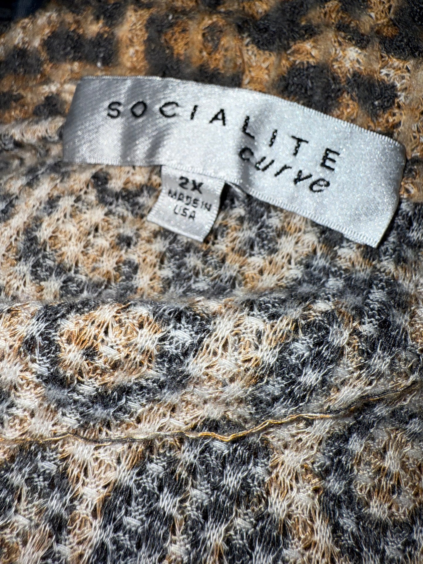 Socialite Curve (2X) Neutral Cheetah Print Waffle Knit Long Cardigan w Pockets