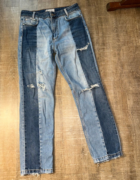 Free People (27) Distressed Denim Two Toned Blue Jeans