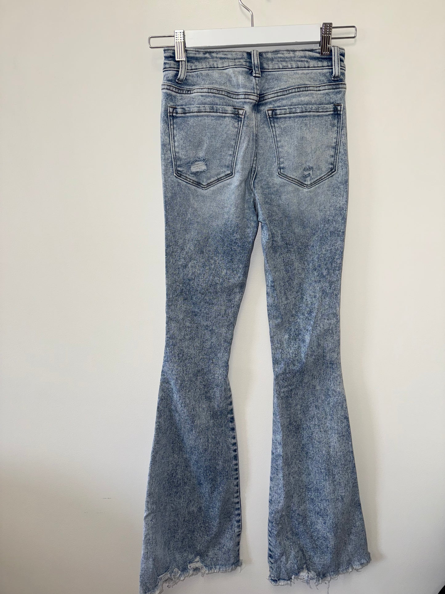 Flying Monkey (24) Distressed High Rise Flare Washed Blue Denim Jeans