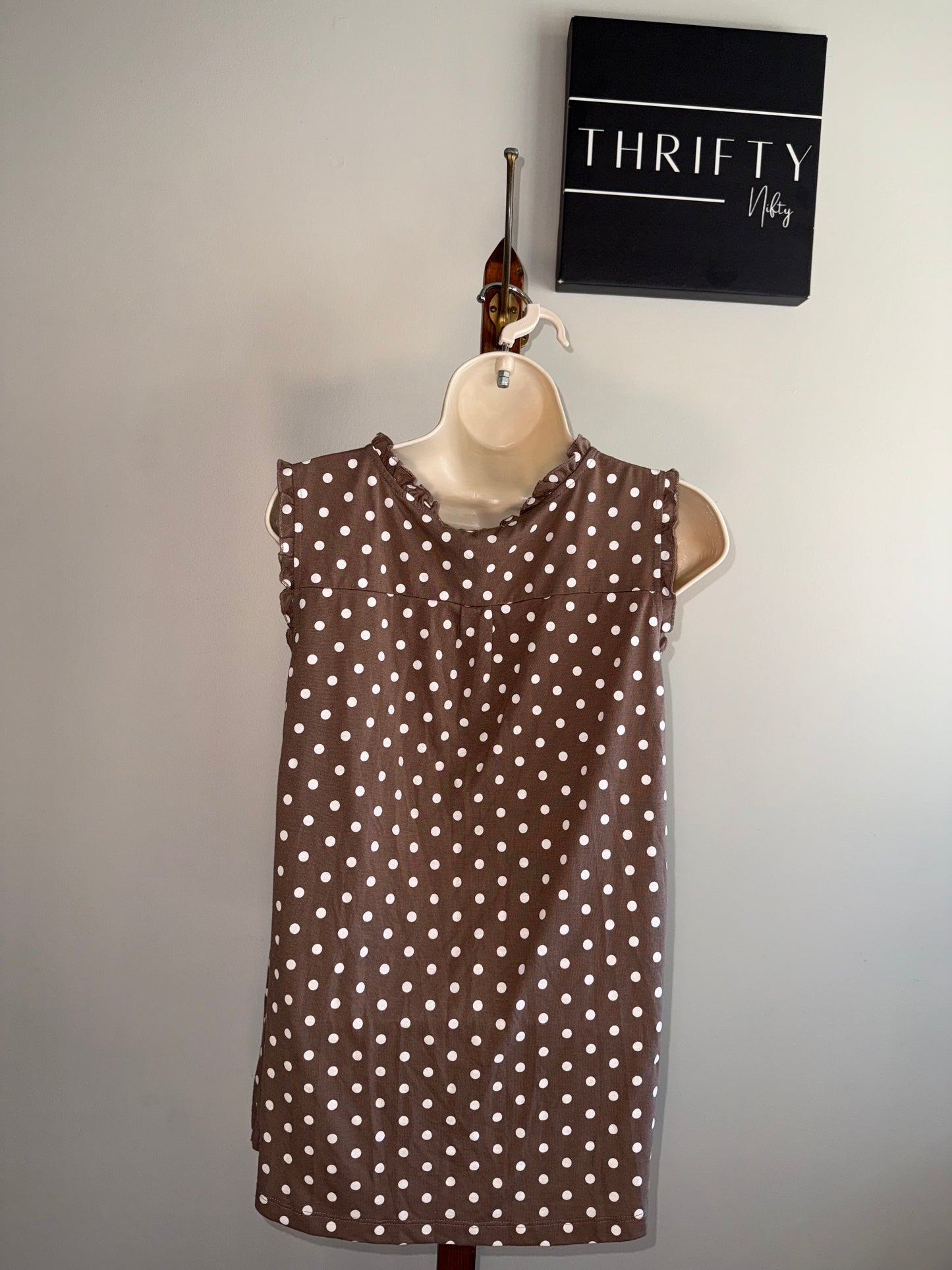 Lascana Venus (Large) Brown 3/4 Tank Top with White Polka Dotted Pattern