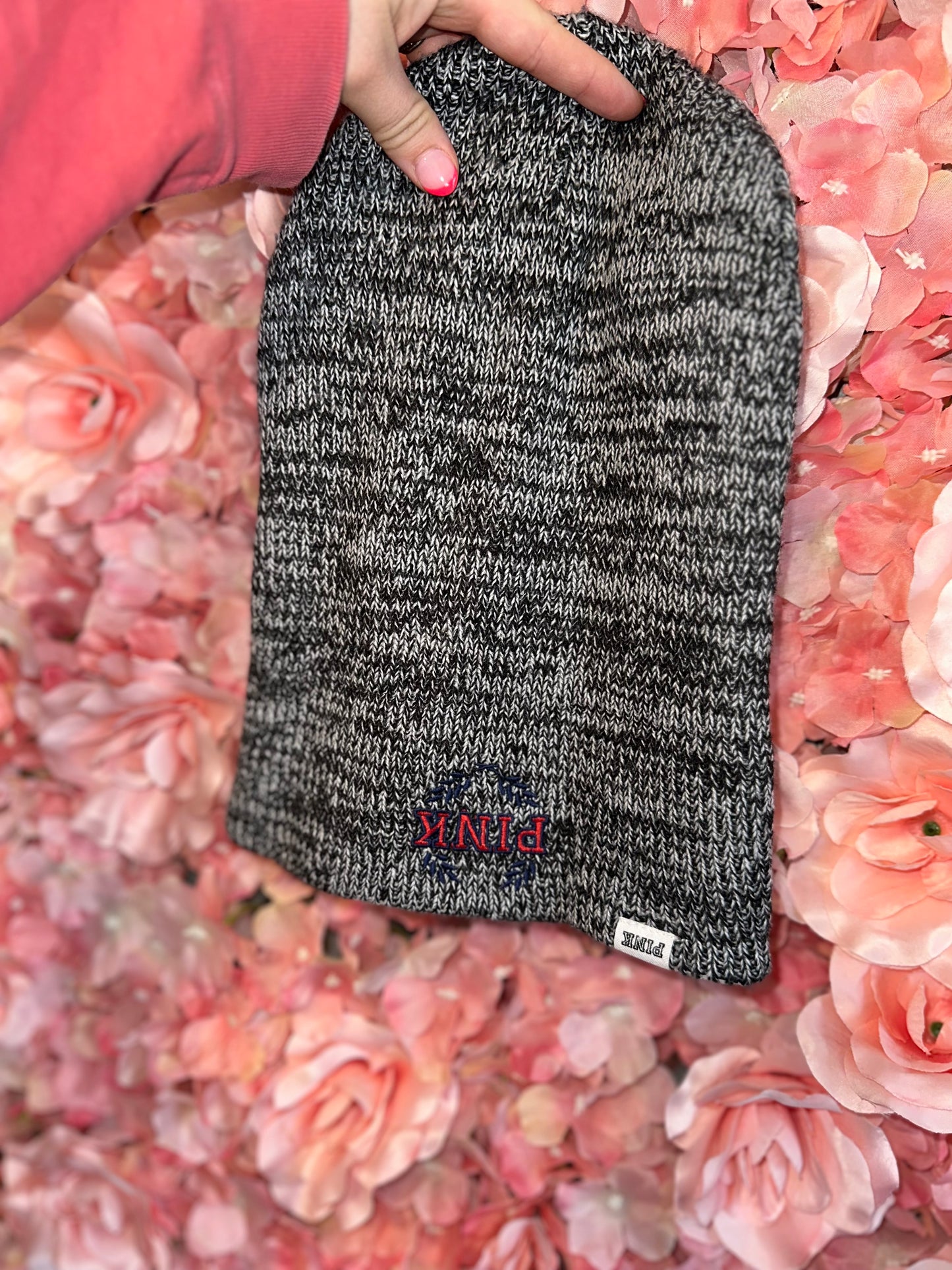 PINK Victoria's Secret (OS) Black/Grey Reversible Knit Winter Hat