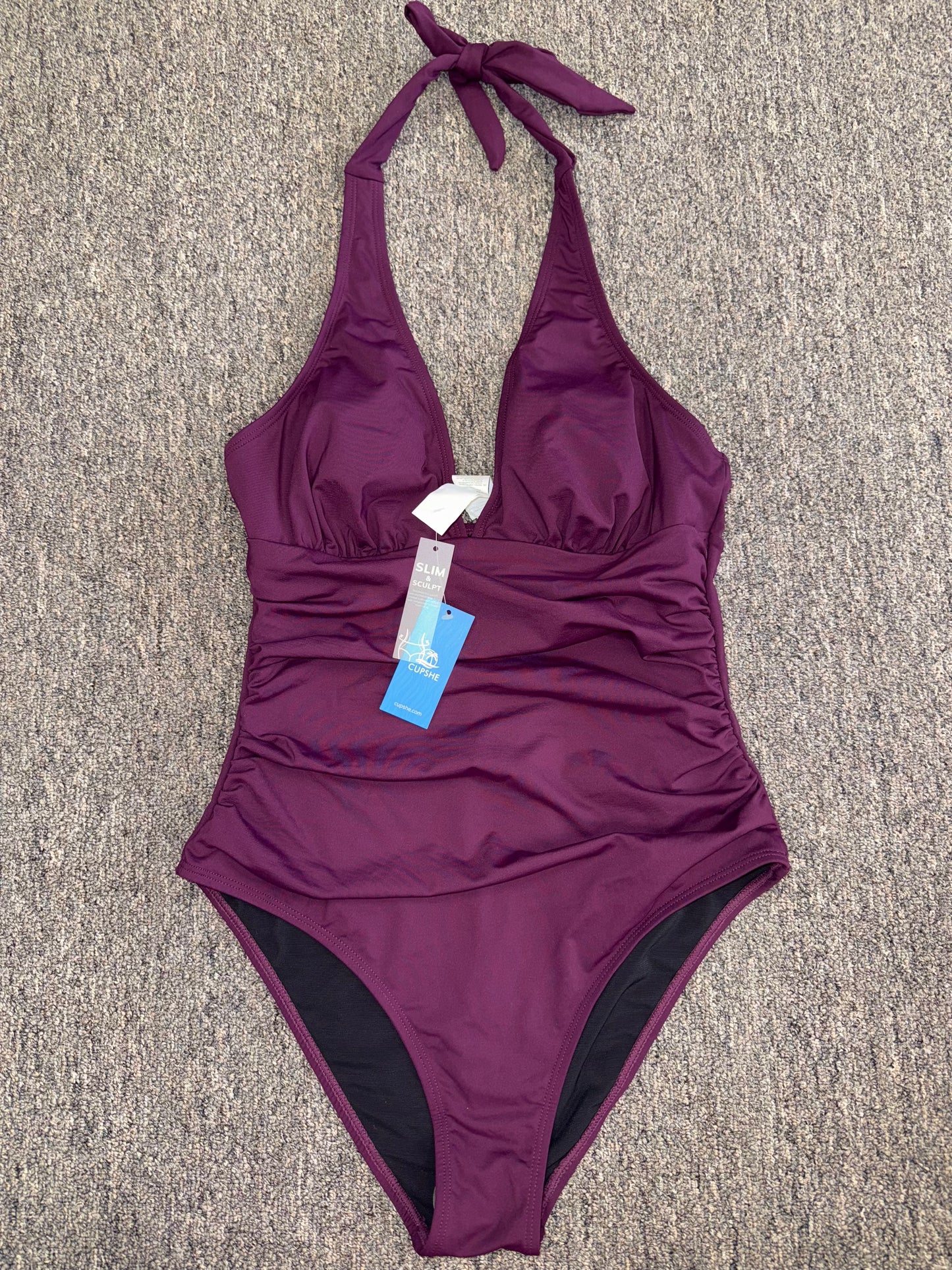 NWT CupShe (Large) Brand New Purple Halter Tied Neck One Piece Bathing Suit