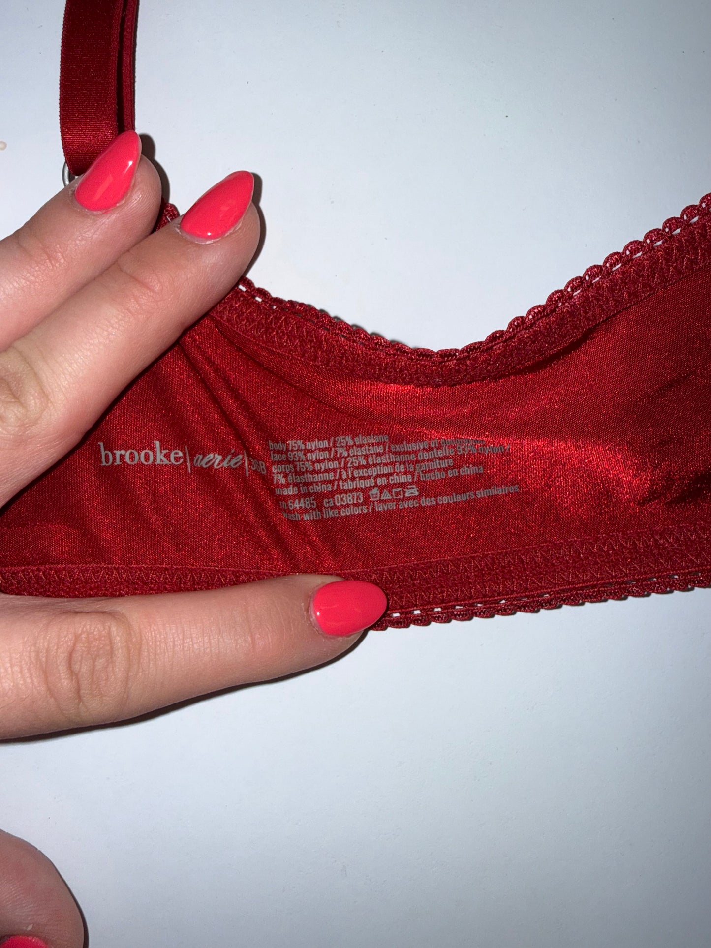 Aerie (36B) Brooke Red Bra with Lace Detail