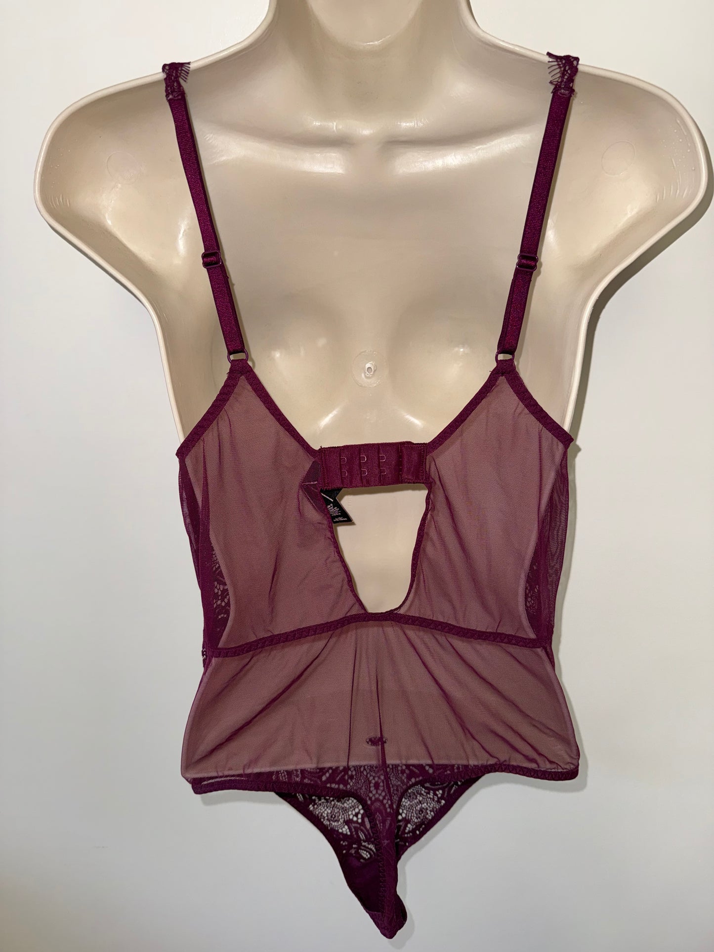 Victoria's Secret (Large) Maroon Lace/Sheer Lingerie Bodysuit Thong