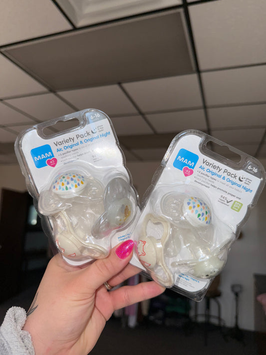BUNDLE of TWO Packs of MAM Variety Pack Of Binky//Pacifiers Glow in Dark