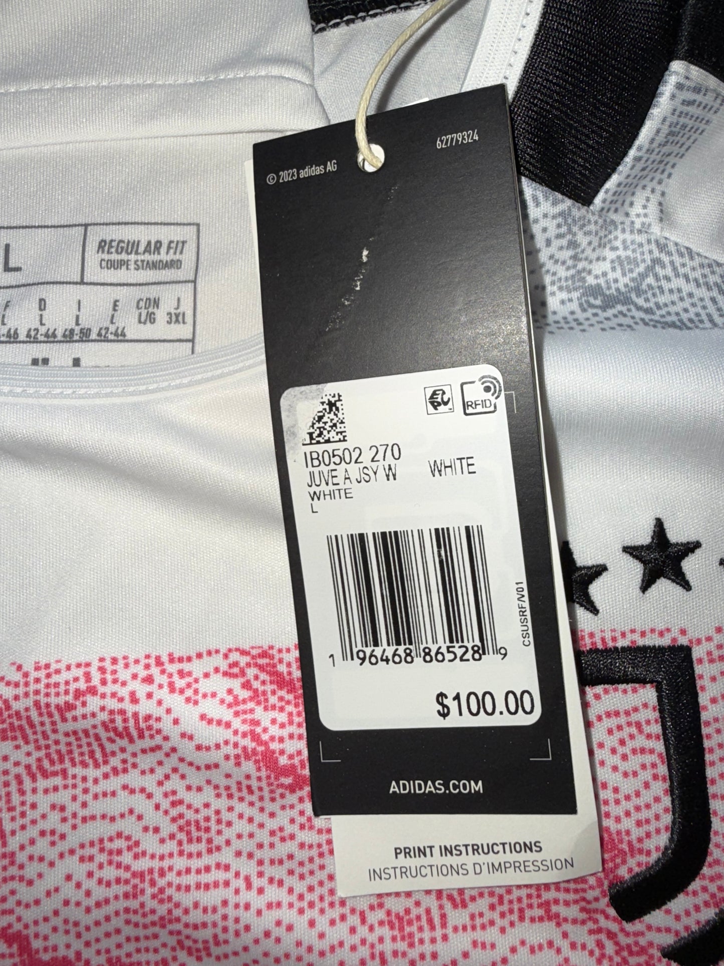NWT Adidas (Large) Brand New Regular Fit White/Red/Grey Striped Jeep Jersey