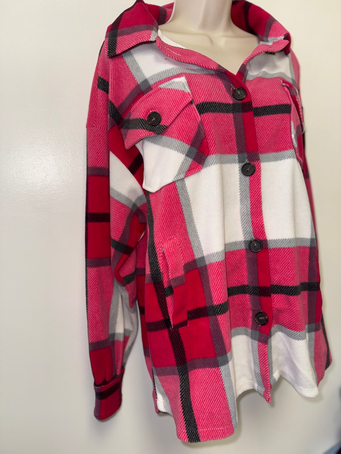 Zenana (Large) Pink Soft Plaid Shacket