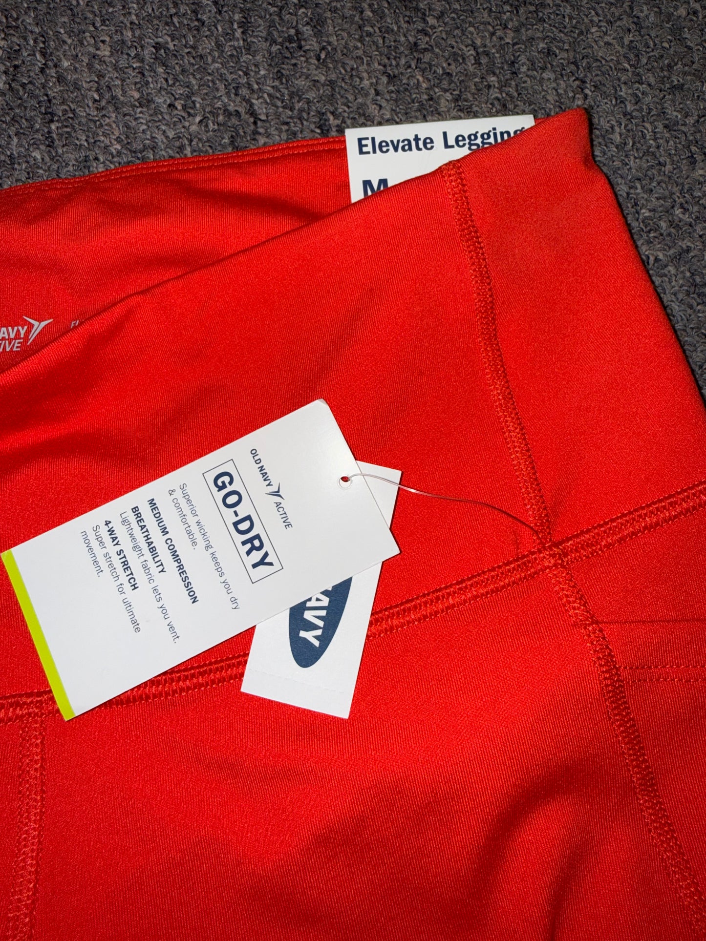 NWT Old Navy Active (Medium) Brand New Orange Elevate Go Dry Leggings w Mesh