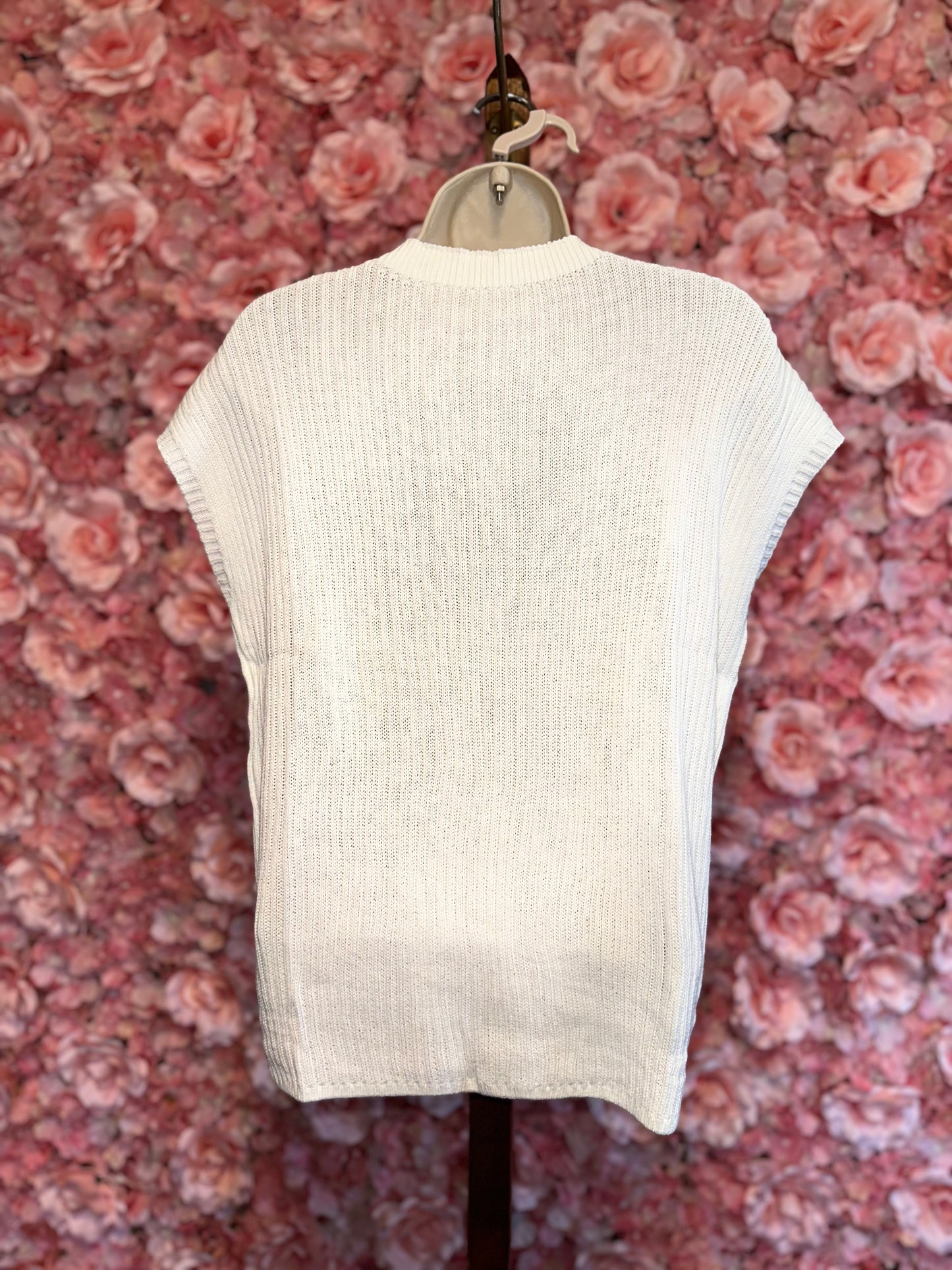 (Small) Brand New White Knit Sweater Short Sleeve Blouse with 1 Pocket