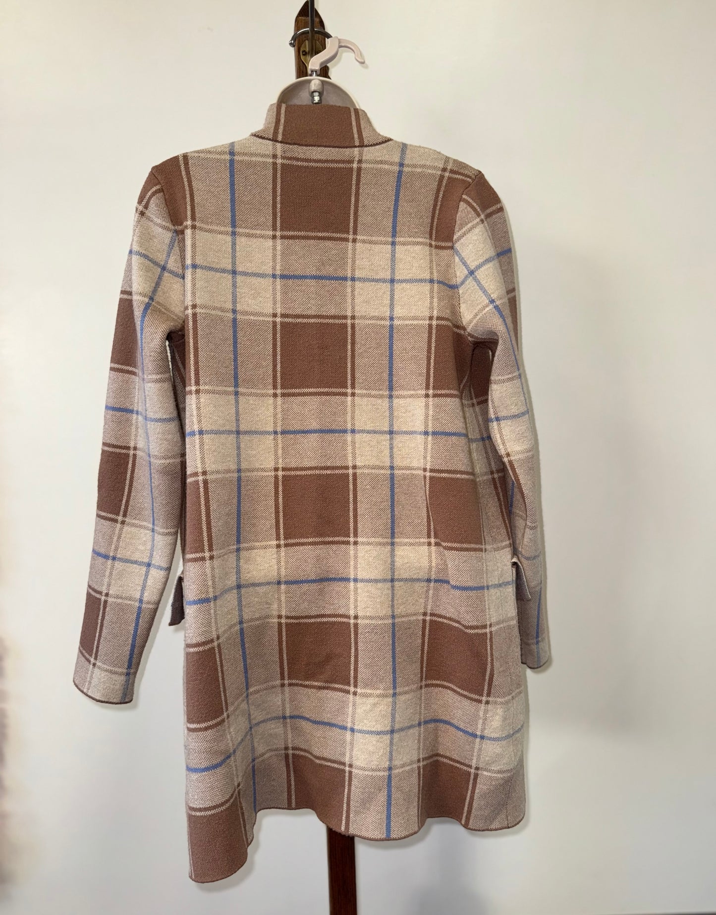 Max Studio (Large) Brown//Blue Plaid Zip Up Trench Coat