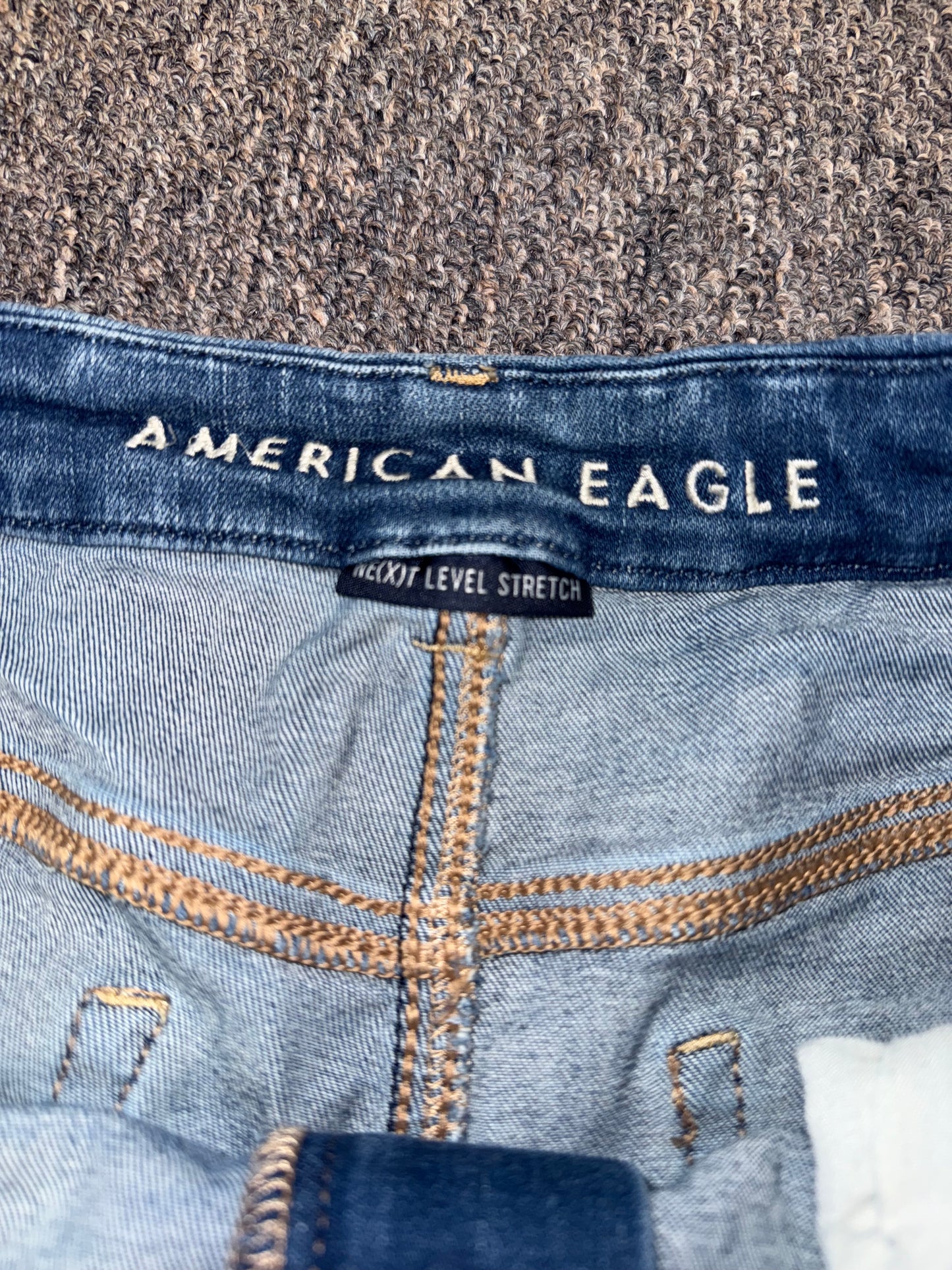 American Eagle (12) Distressed Denim Curvy High Rise Shortie Jean Shorts
