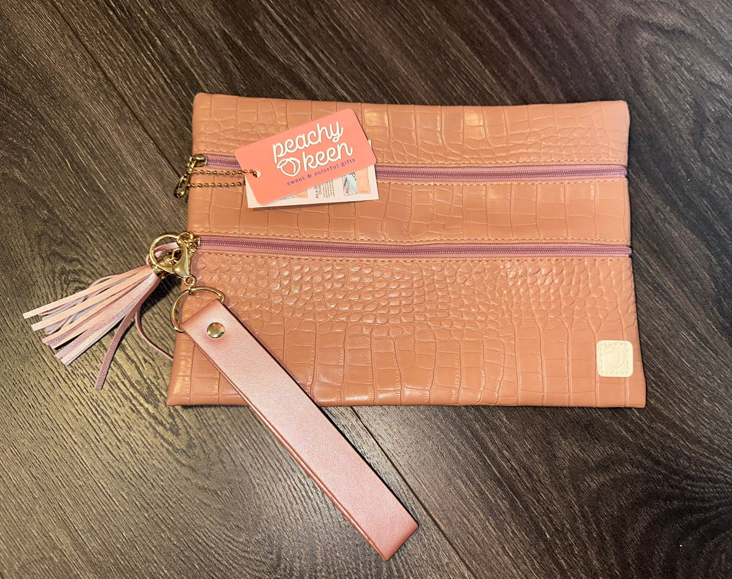 NWT Peachy Keen Brand New Peach Snake Scale Pattern Pouch