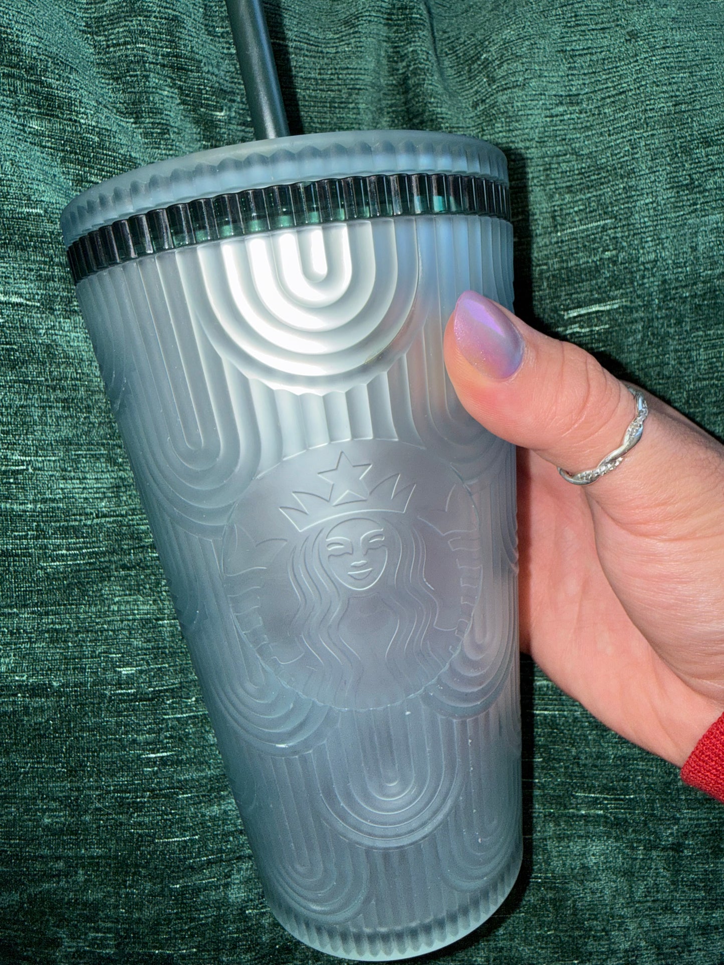 Starbucks (16oz) Blue Plastic Ribbed Tumbler Cup