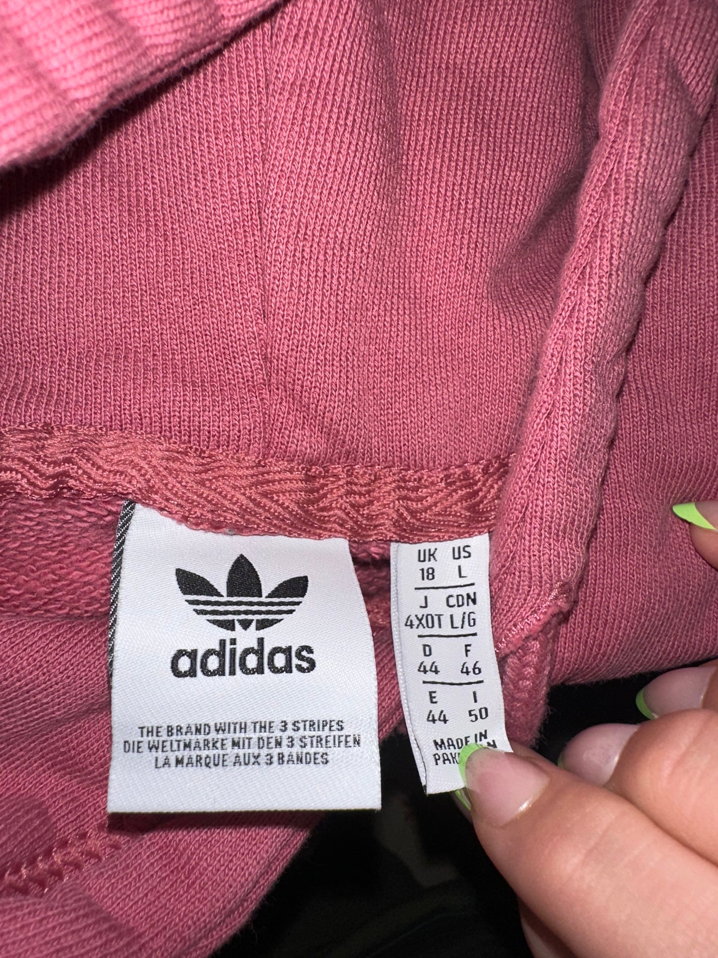 adidas (Large) Pink Cropped Hoodie