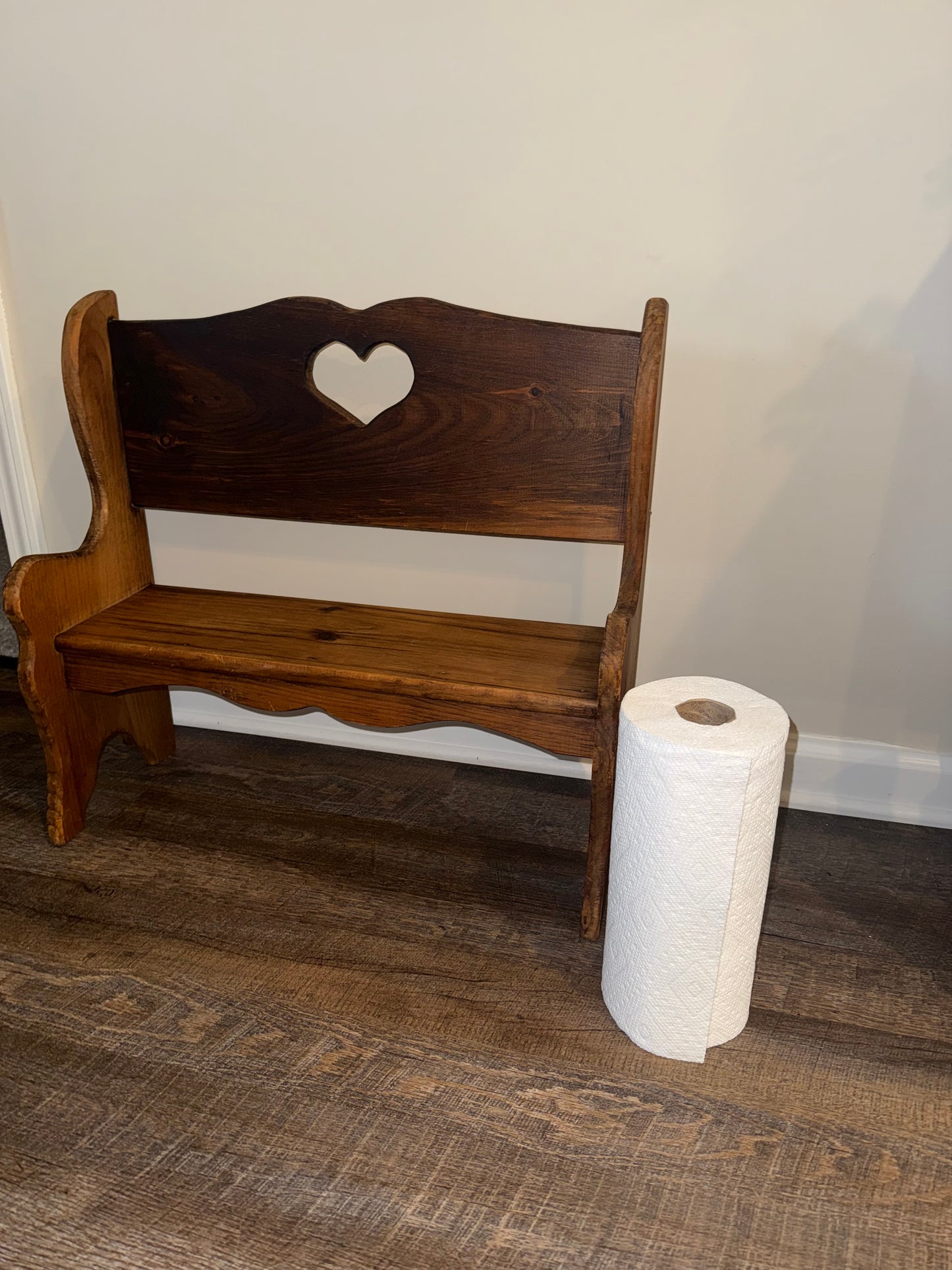 Wooden Bench with Carved Out Heart Detail