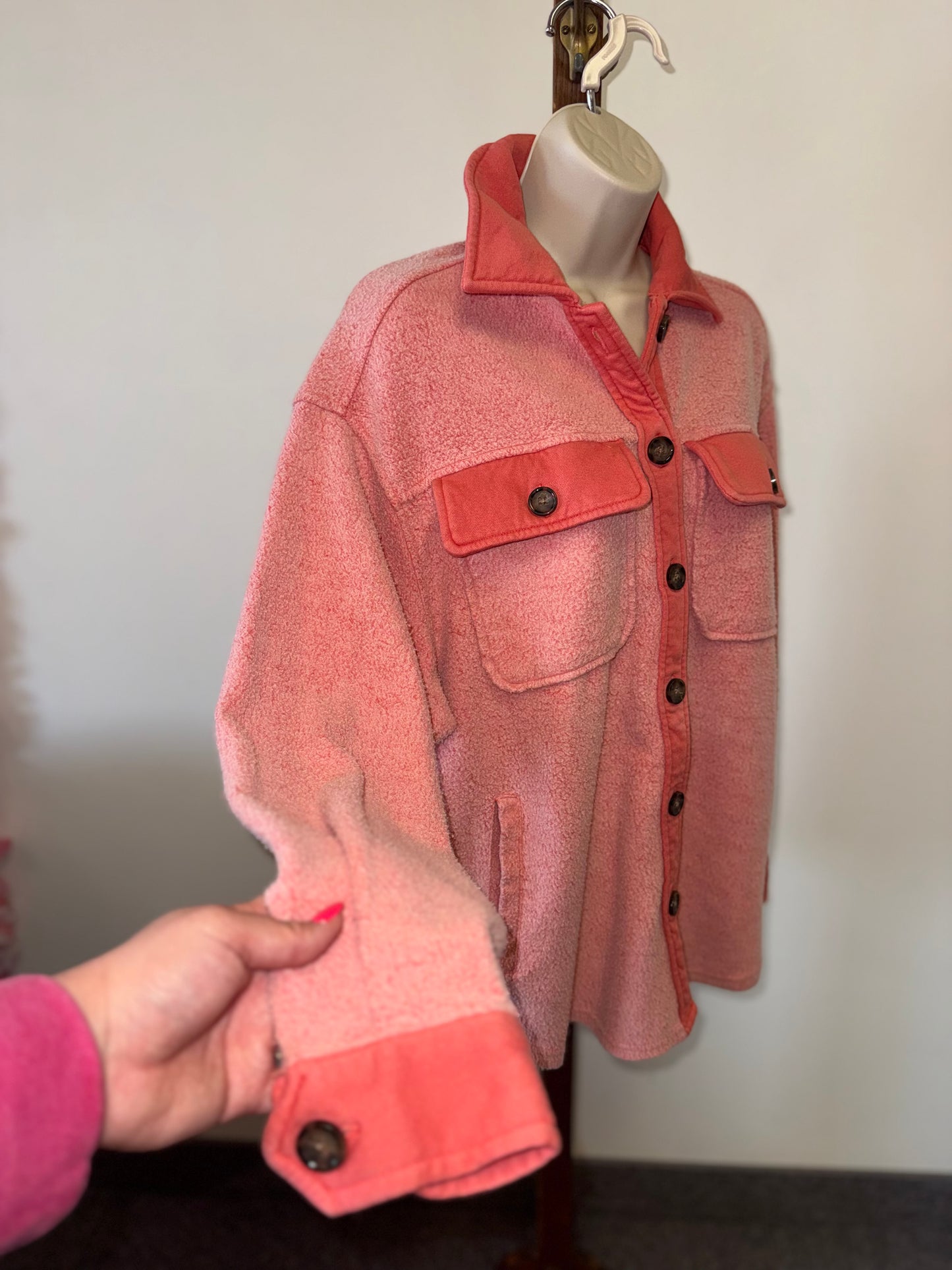 SO (Small) Coral Fleece Button Up Shacket