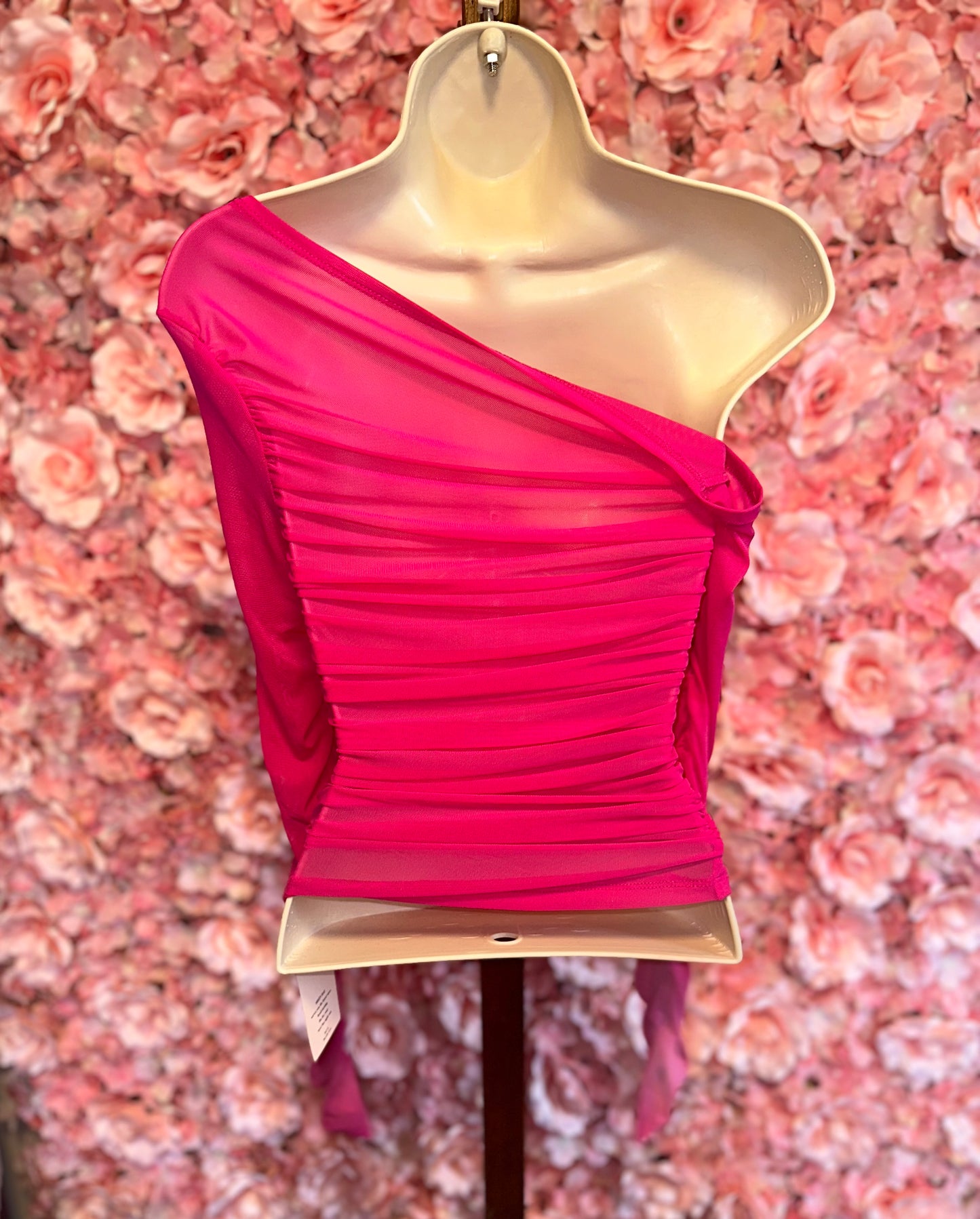 NWT SHEIN (XS) Brand New Hot Pink Sheer Scrunched Crop Top