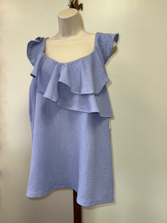 NWT Nine West (XXL) Brand New Light Blue Waffle Knit Ruffled Tank Top