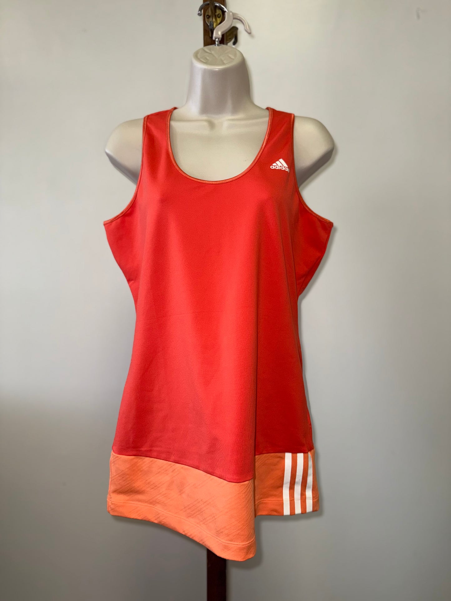 Adidas (Large) Orange Tank Top with Three Stripe Detailing
