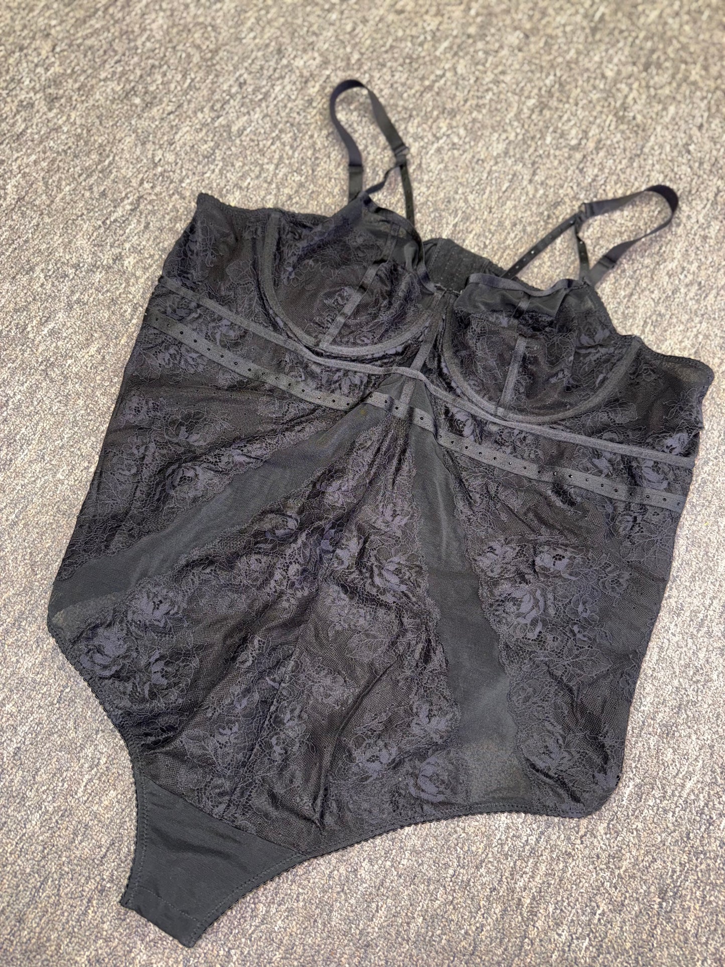 Torrid (3) Black Lace/Sheer Lingerie Bodysuit with Jewels