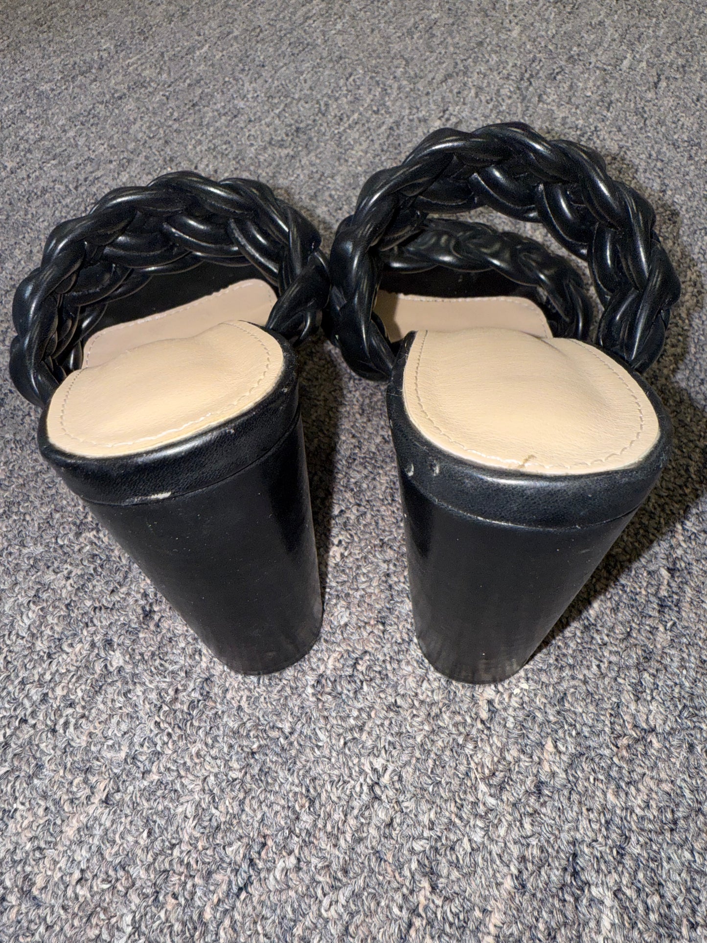 (40) Black Slip On Chunky Heel with Double Knotted Straps