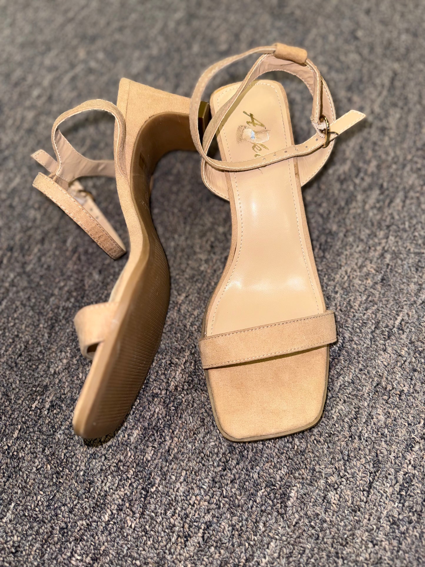 Ankis (8) Nude Open Toe Heels with Adjustable Ankle Strap