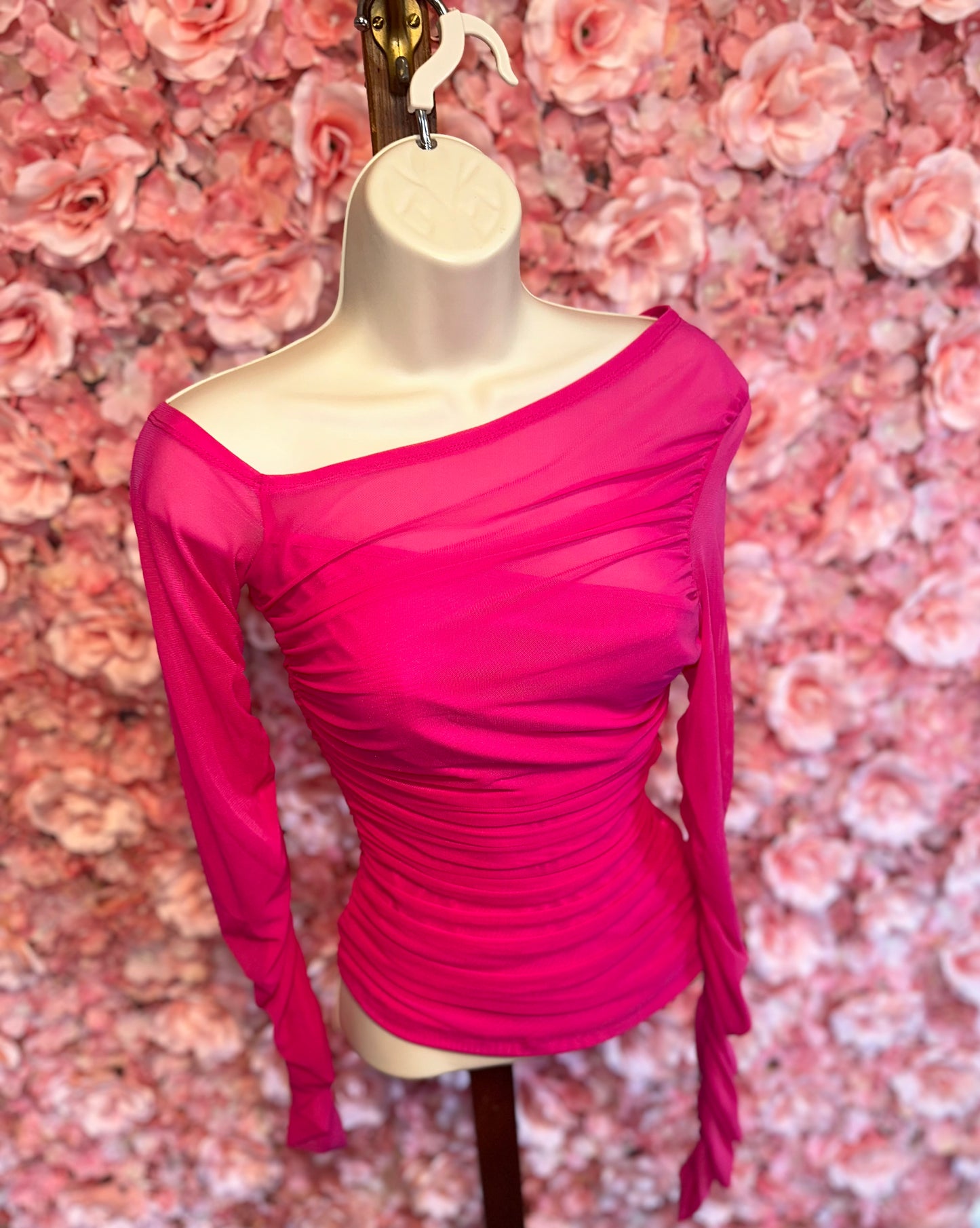 NWT SHEIN (XS) Brand New Hot Pink Sheer Scrunched Crop Top