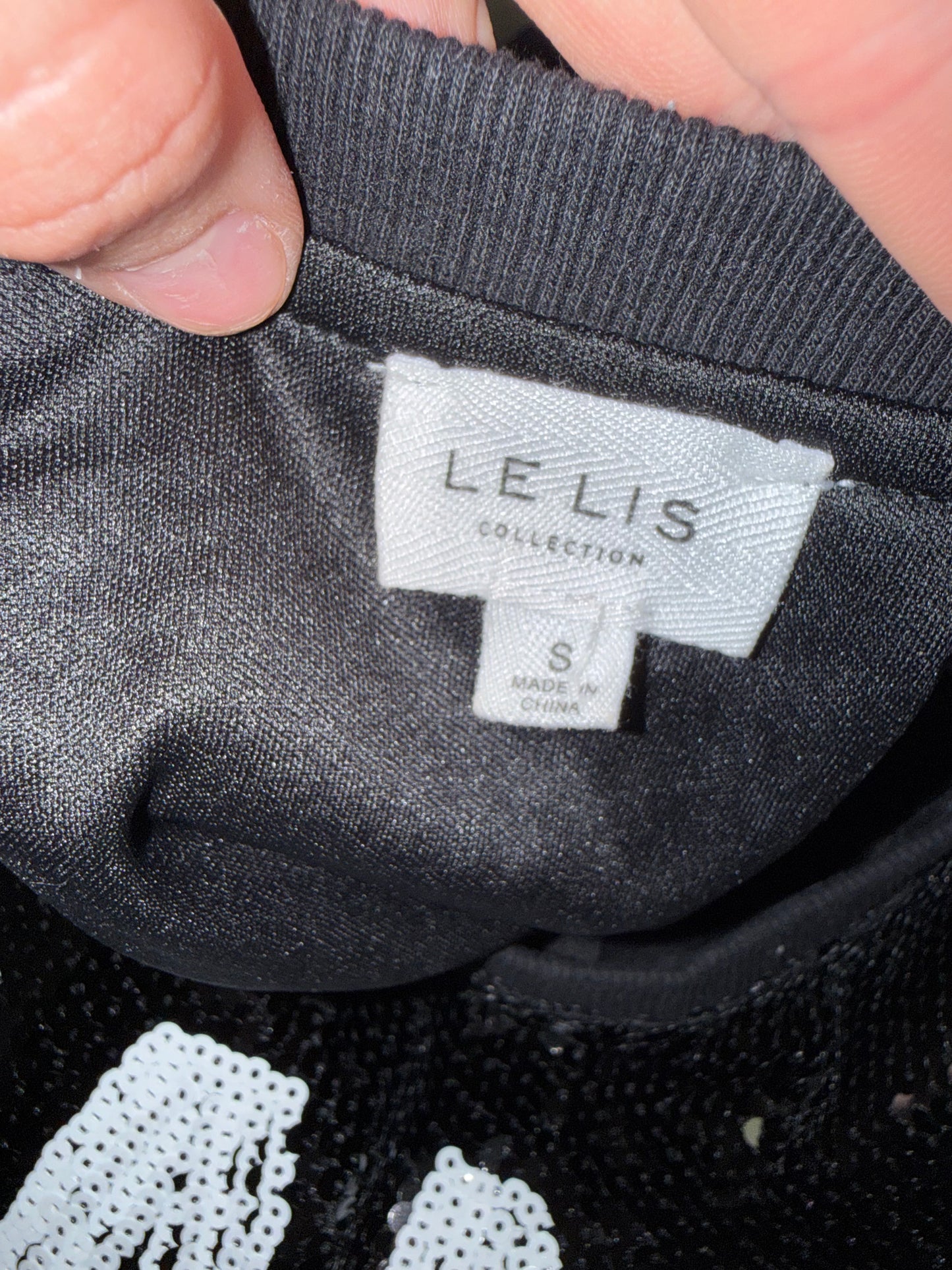 Le Lis (Small) Black Sequin "GAME DAY" Crop Tee
