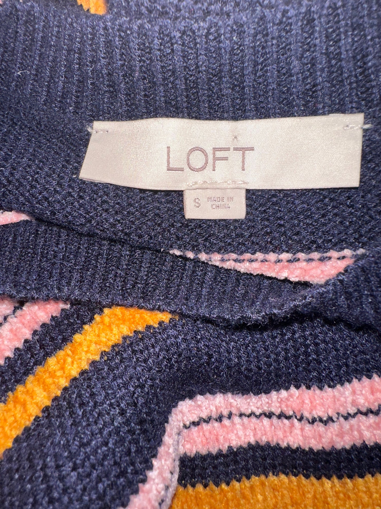 LOFT (Small) Navy Blue//Orange//Pink Soft Striped Cold Shoulder Knit Sweater