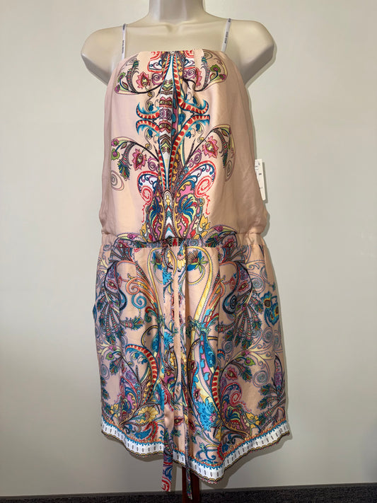 Bisou Bisou (10) Peach Strapless Midi Dress with Colorful Pattern