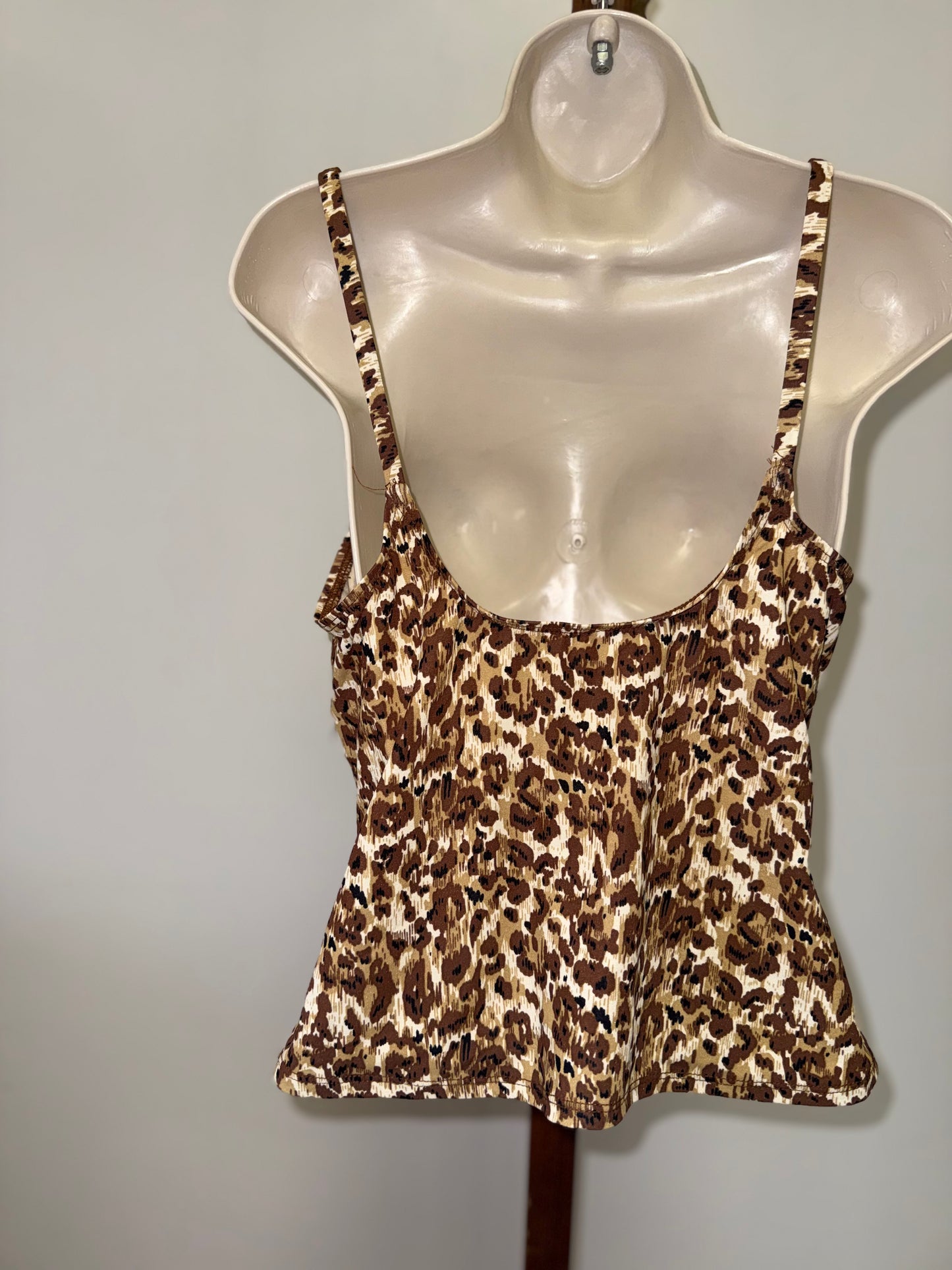 NWT Liz Claiborne (16) Brand New Neutral Cheetah Print Tankini Swim Top
