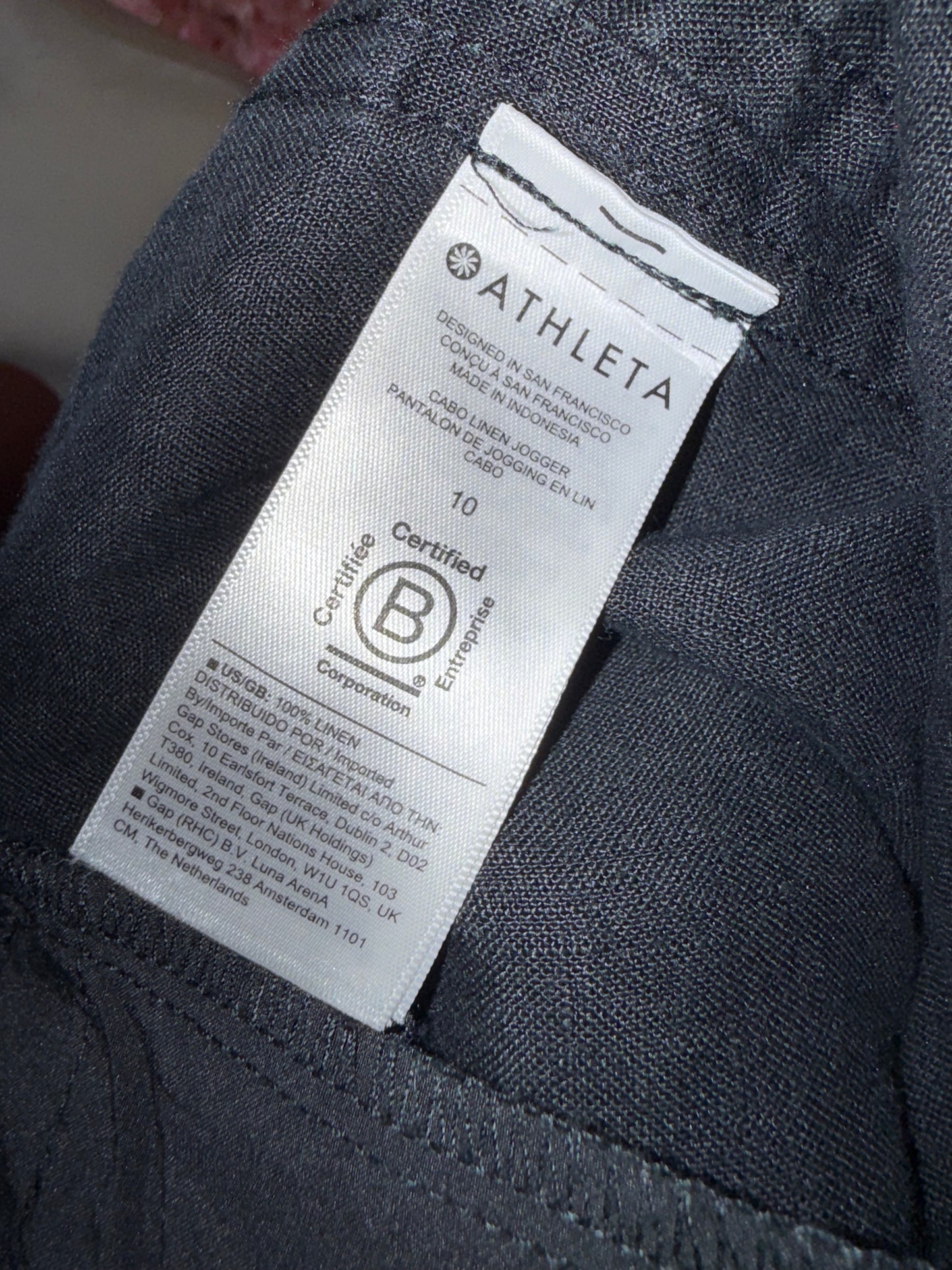 Athleta (10) Black Linen Joggers with Zipped Pockets