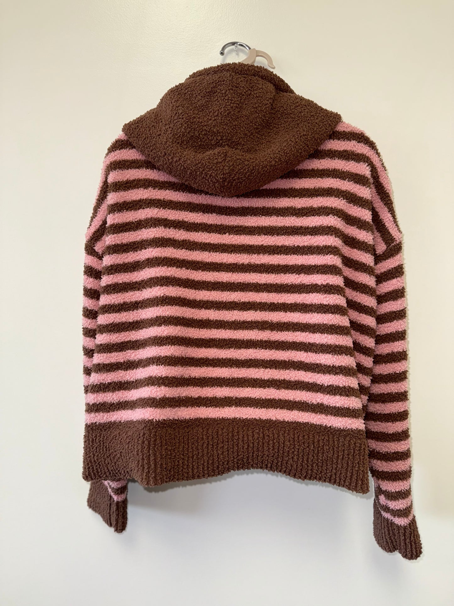 Butter Melon (Small) Brown and Pink Striped Super Soft Zip Up Jacket with Hood