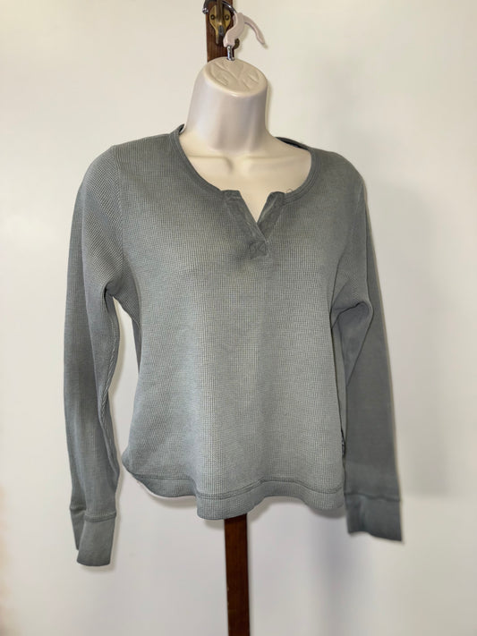 DKNY Jeans (Medium) Green Cropped V-Neck Waffle Knit Long Sleeve