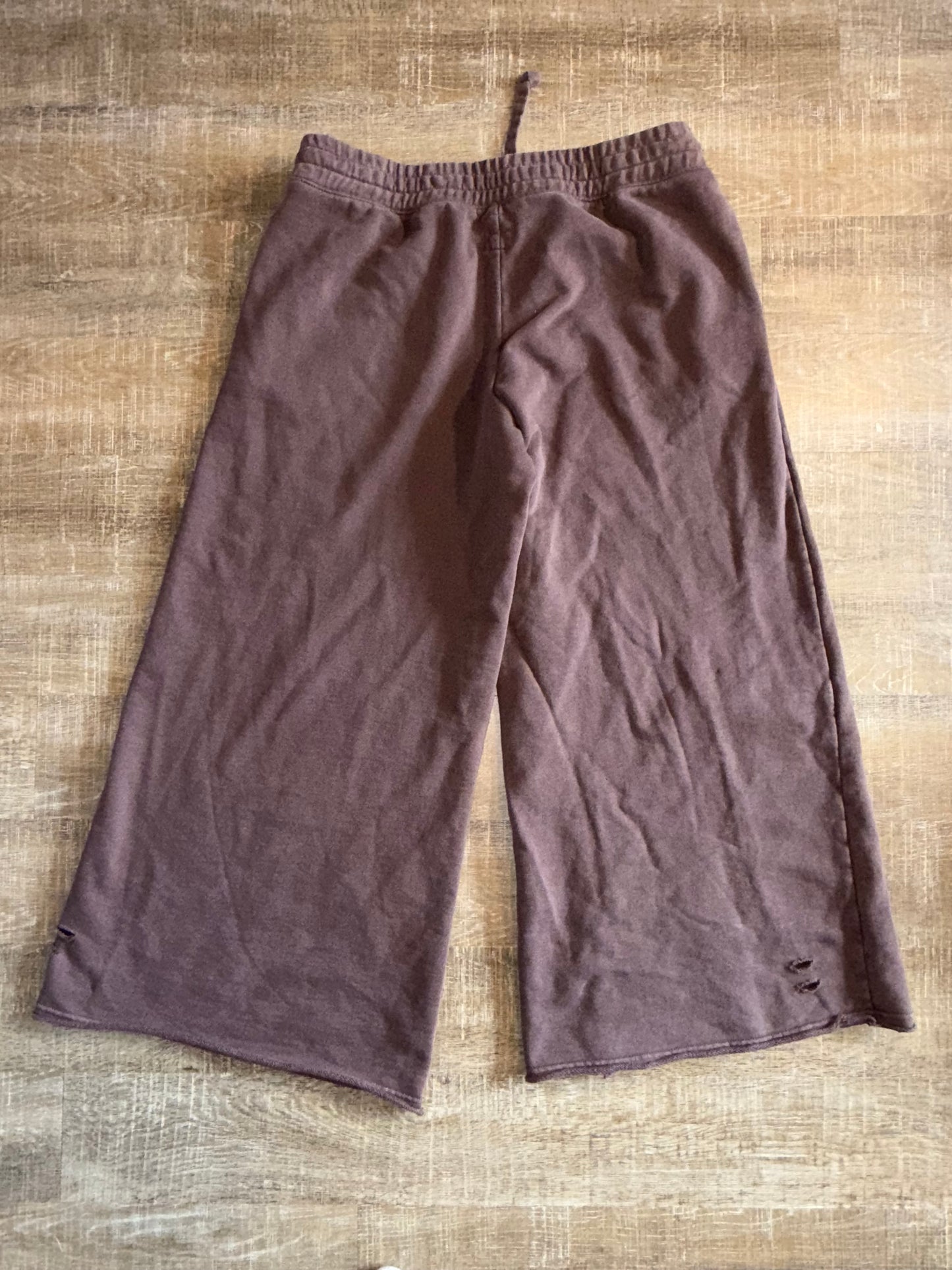 aerie (Large Short) Brown Distressed Bootcut Sweatpants
