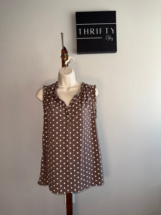 Lascana Venus (Large) Brown 3/4 Tank Top with White Polka Dotted Pattern