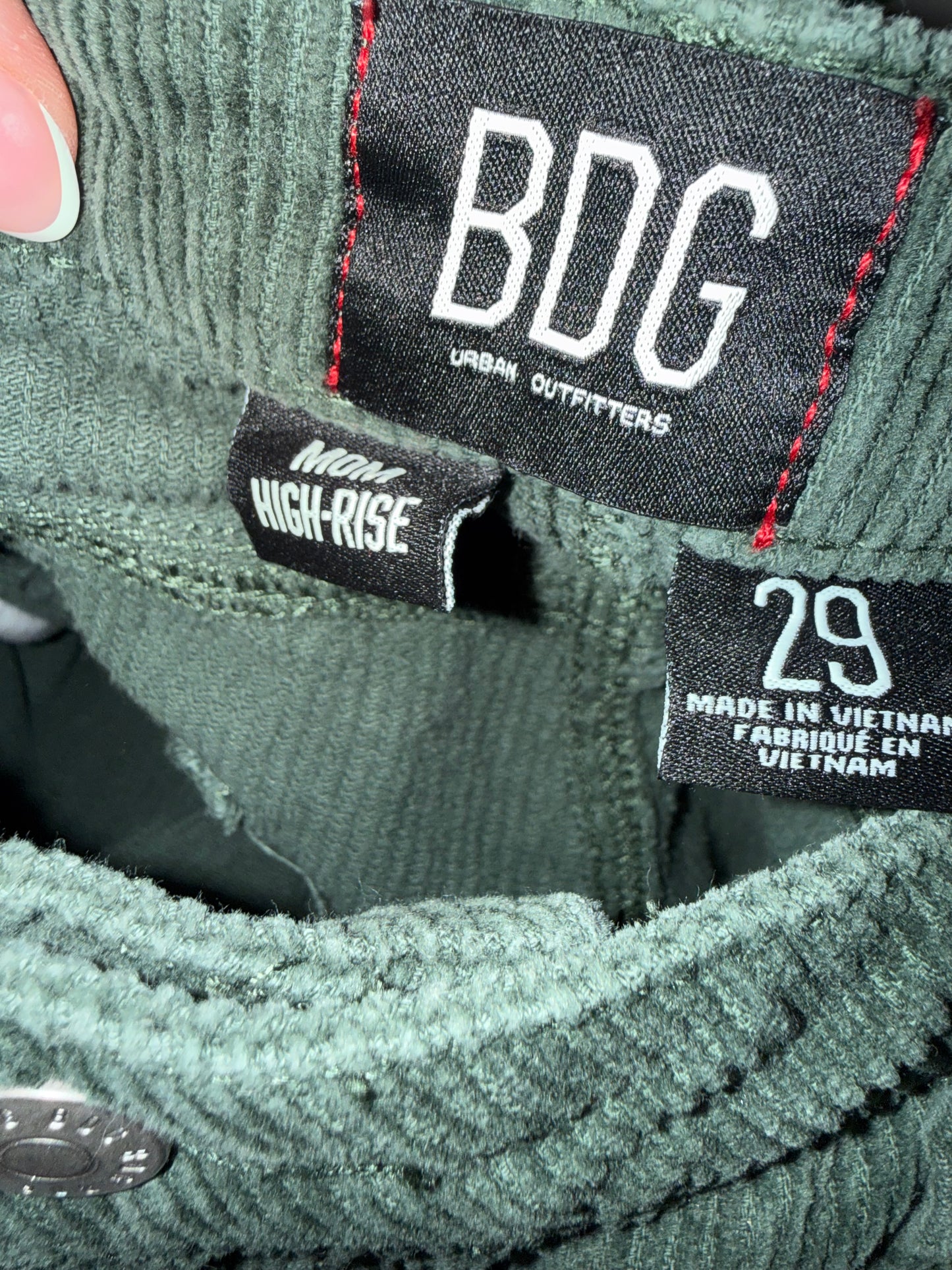 BDG (29) Green Corduroy Mom High Rise Pants