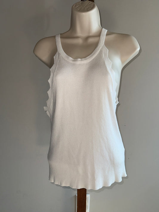 Mystree (Medium) Off White Ribbed Tank Top with Ruffle Trim