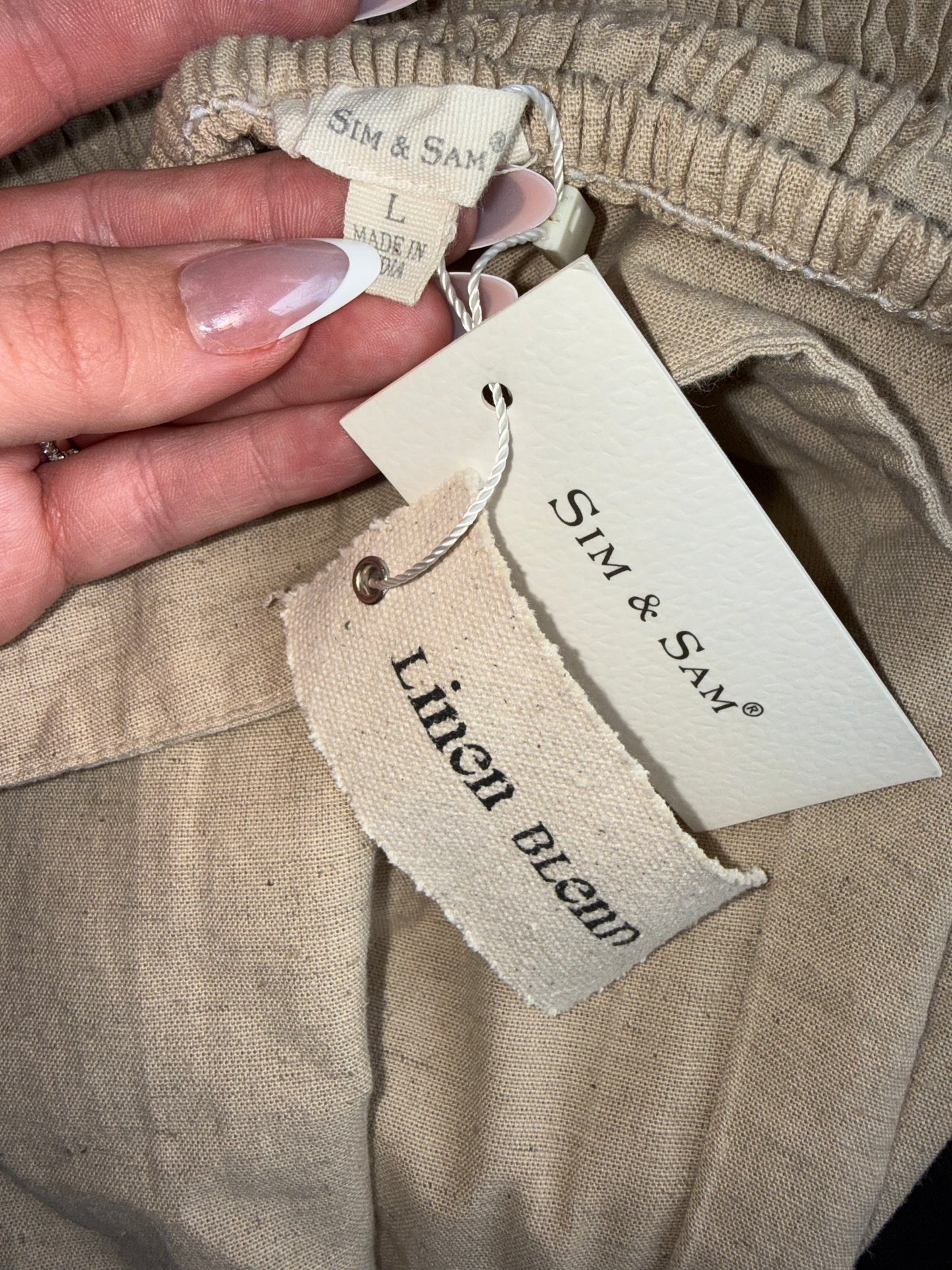 NWT Sim & Sam (Large) Brand New Tan Linen Blend Strapless Jumpsuit with Belt