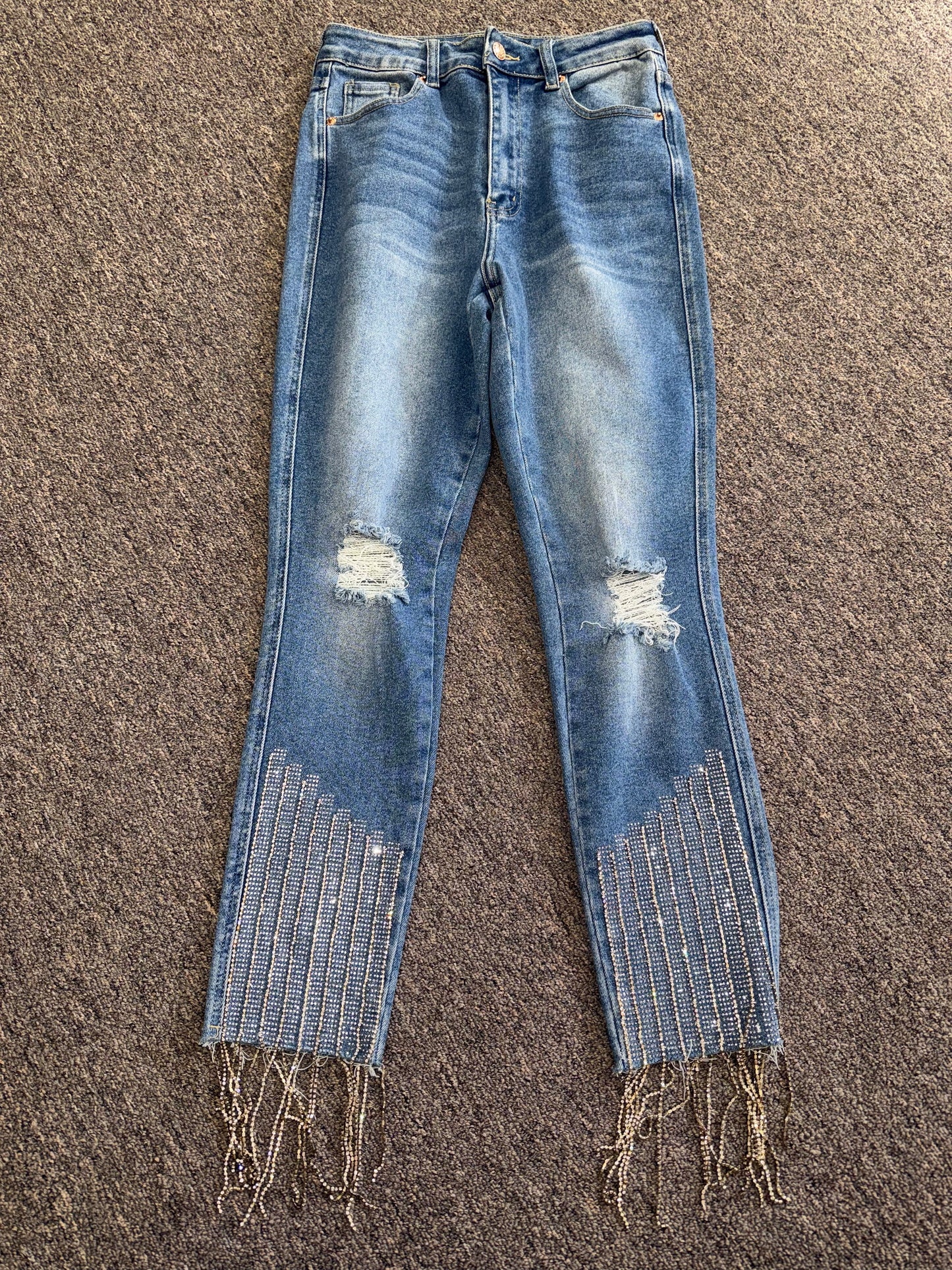 Akira (11) Distressed High Rise Denim Jeans with Jeweled Bottoms