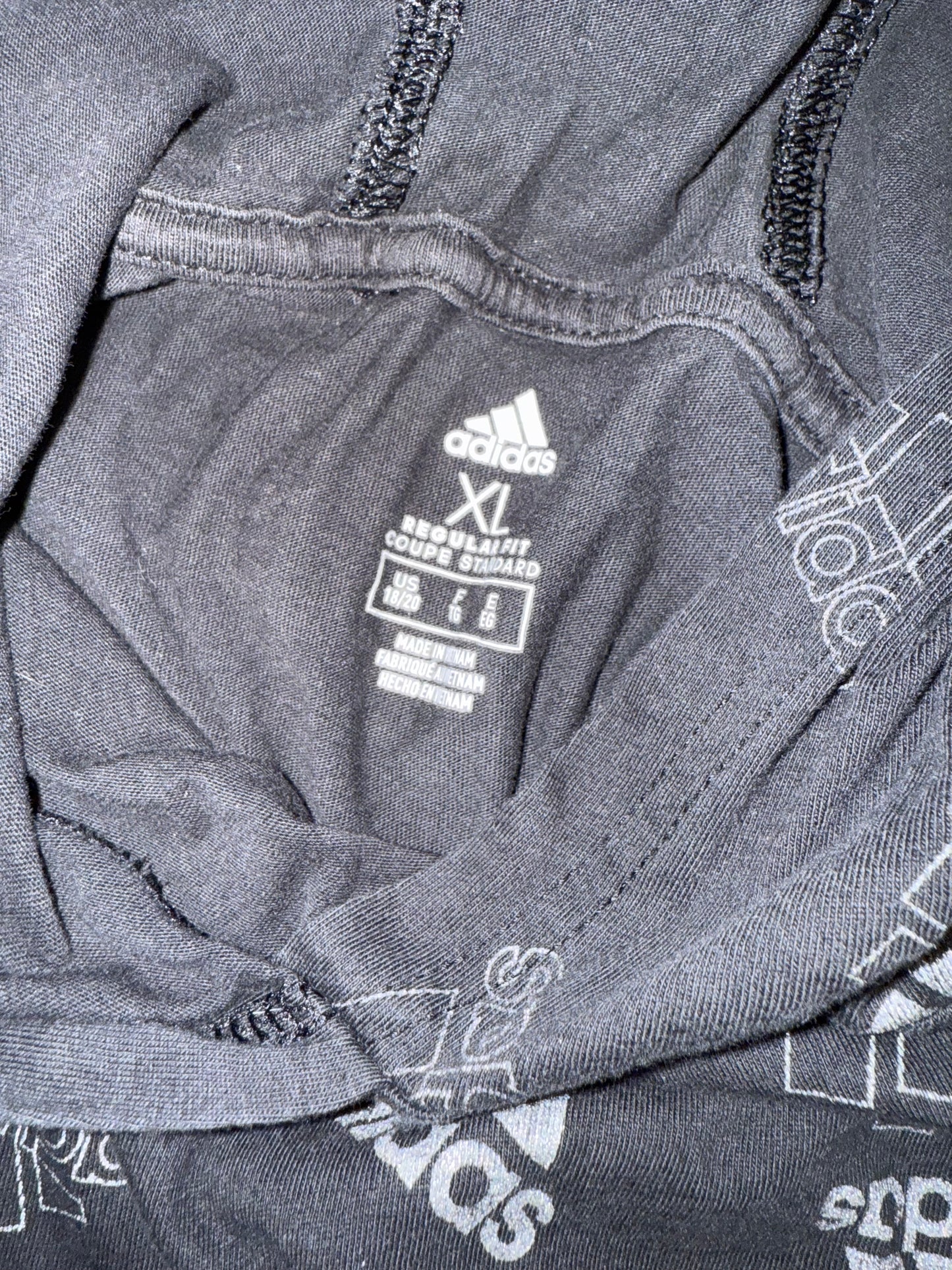 adidas (Kids XL) Black//Grey Logo Pattern Long Sleeve with Hoodie