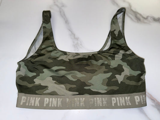 PINK Victoria’s Secret (Large) Green Camo Ultimate Unlined Sports Bra